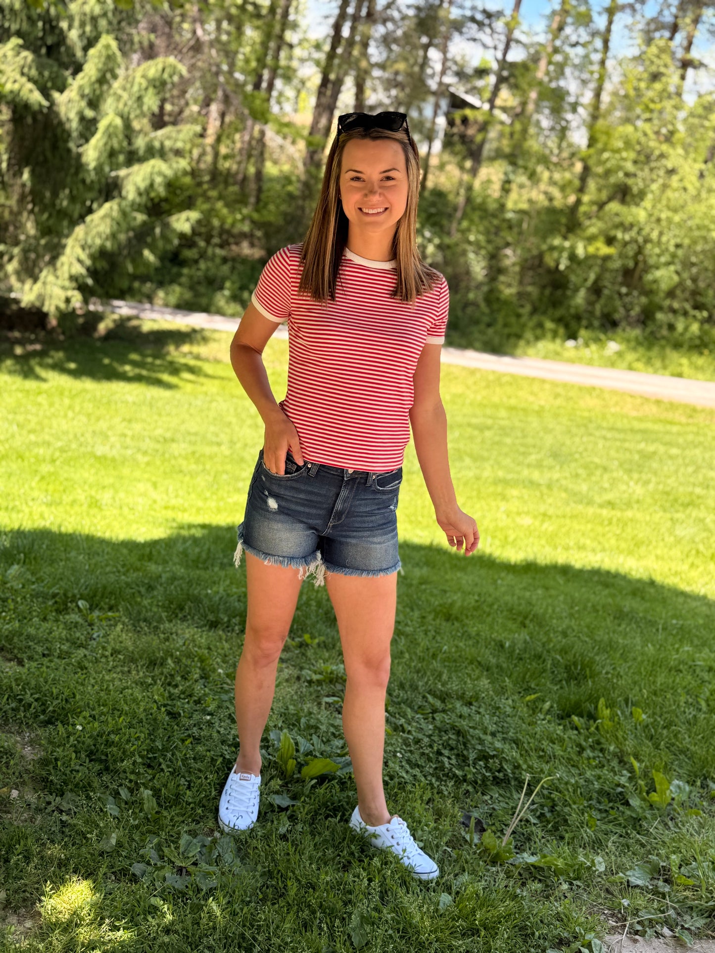 Red Striped Banded Tee