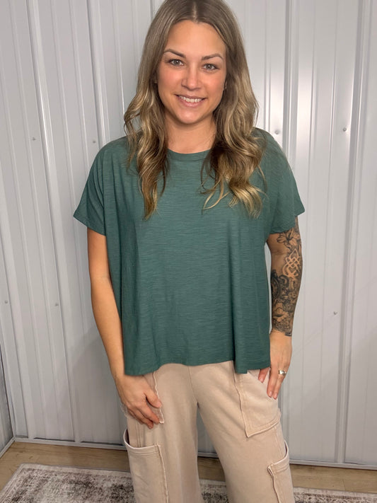 Slub box tee - Ash Jade