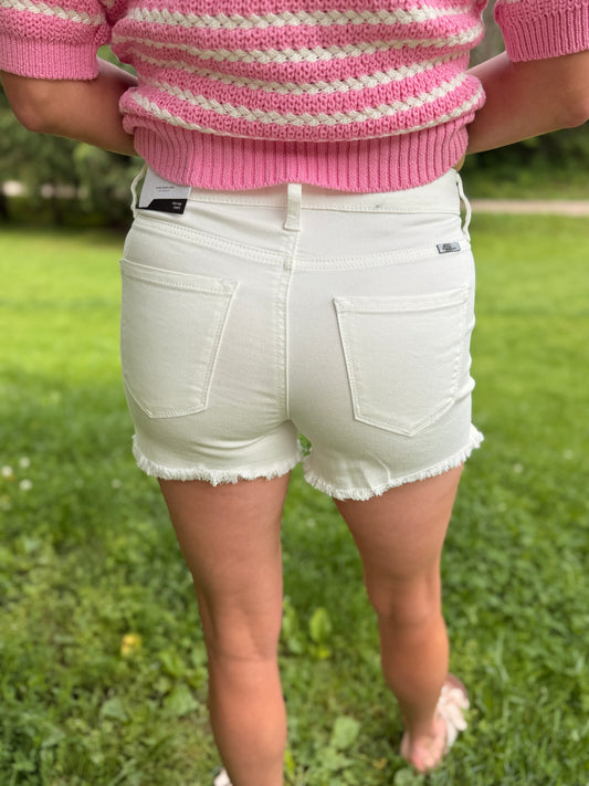 WHITE HIGH RISE SHORTS - Kancan