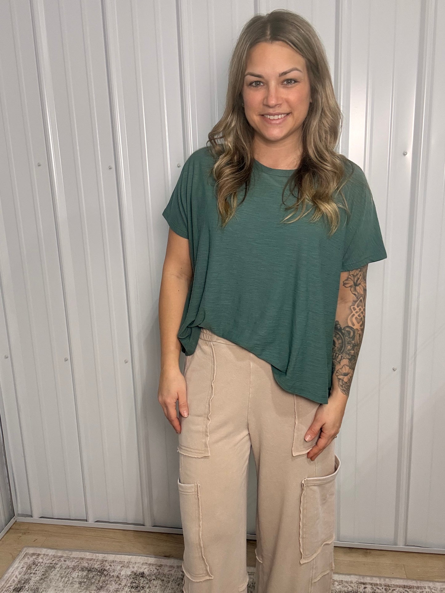 Slub box tee - Ash Jade