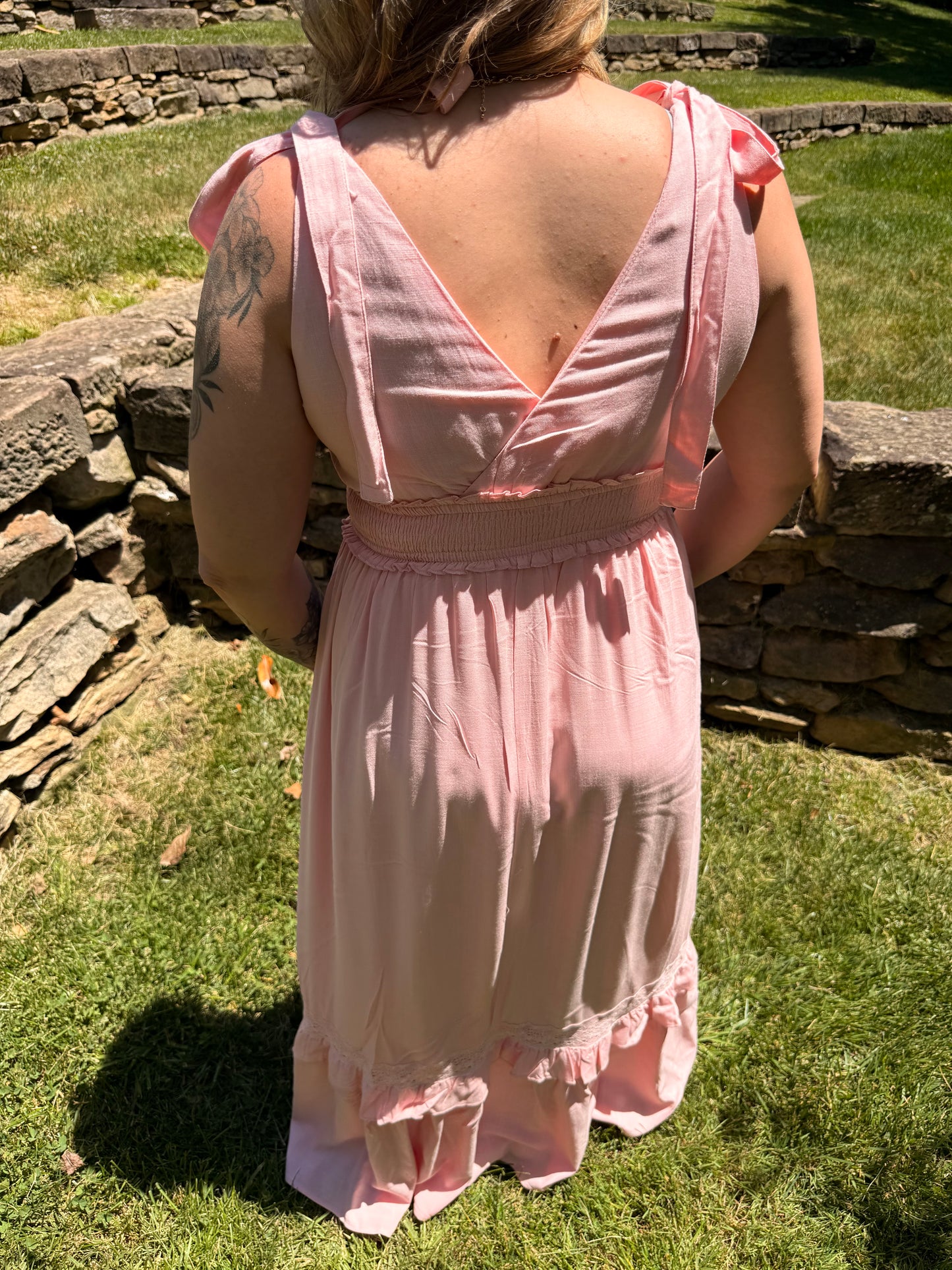 LACE INSET MAXI DRESS - Light Pink
