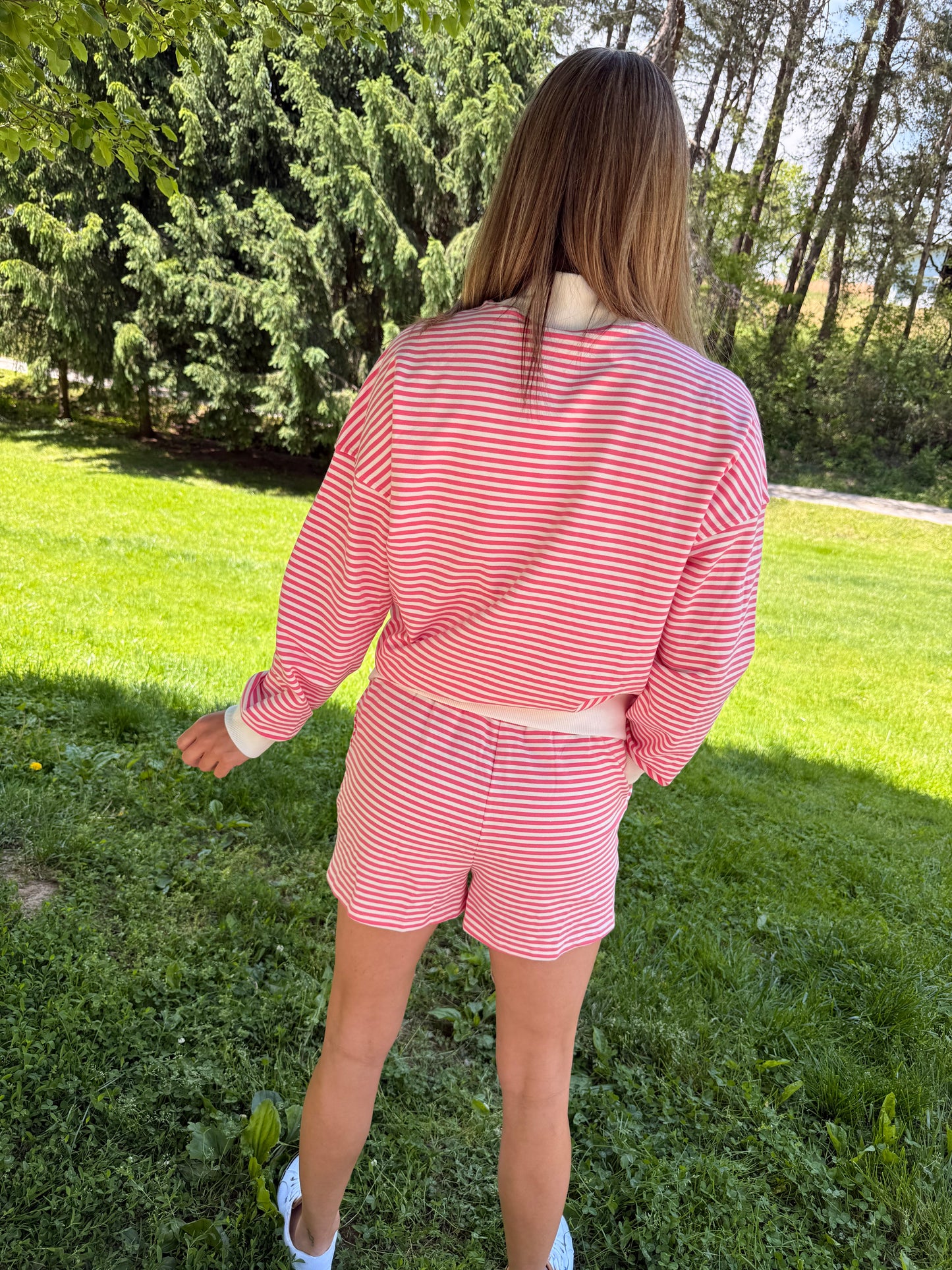 Stripe Mock Neck Sweatshirt and Shorts Set