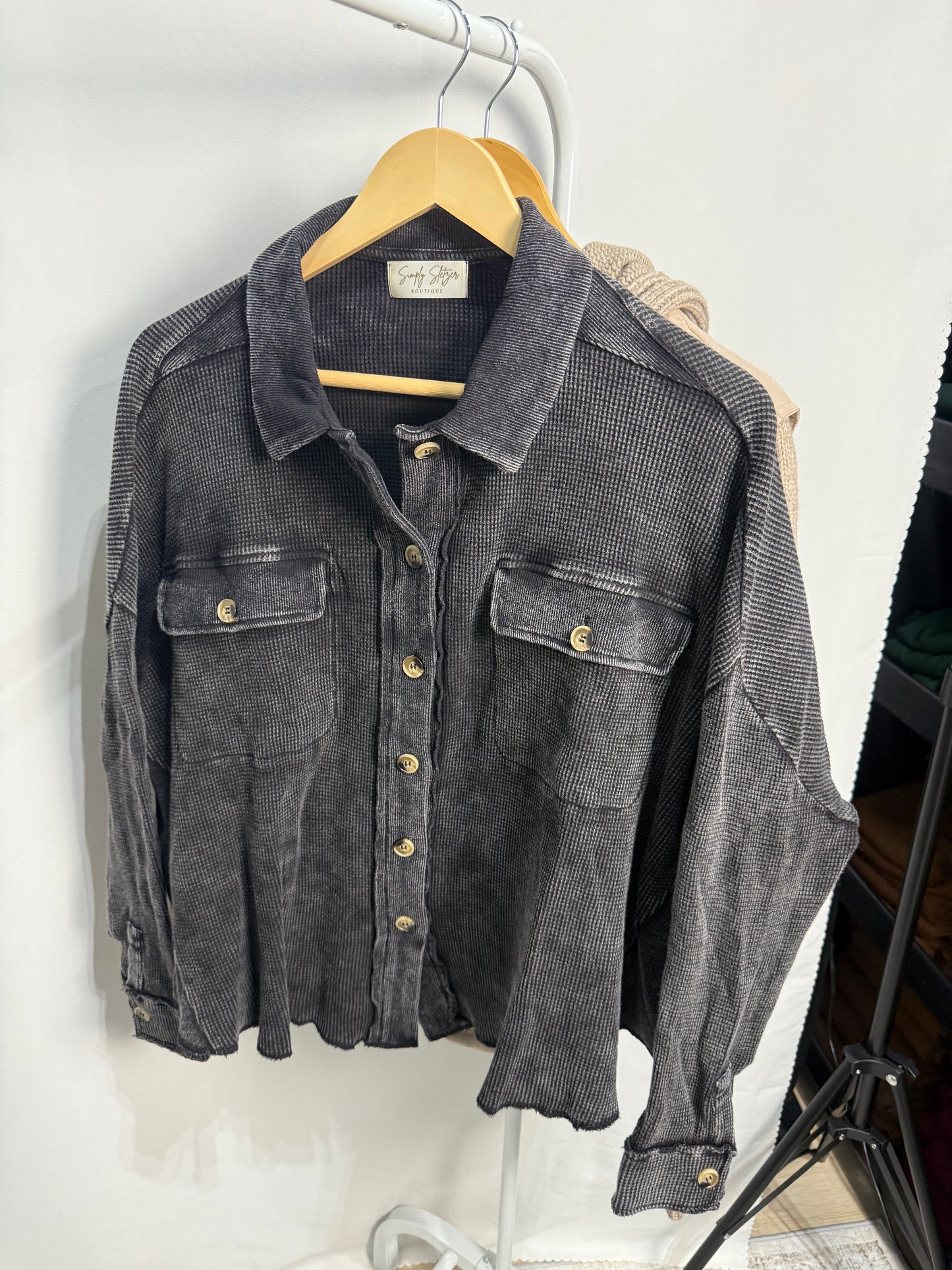 Black Mineral Wash Thermal Oversized Jacket