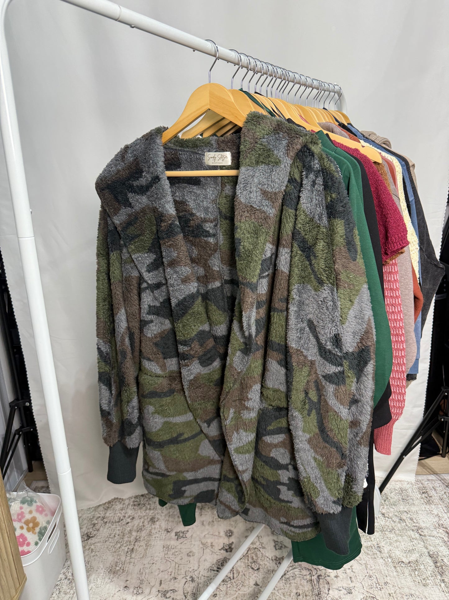 Camo Print Sherpa Open Jacket