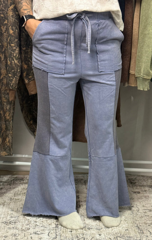 Vintage Washed Flared Panel Pants - Denim