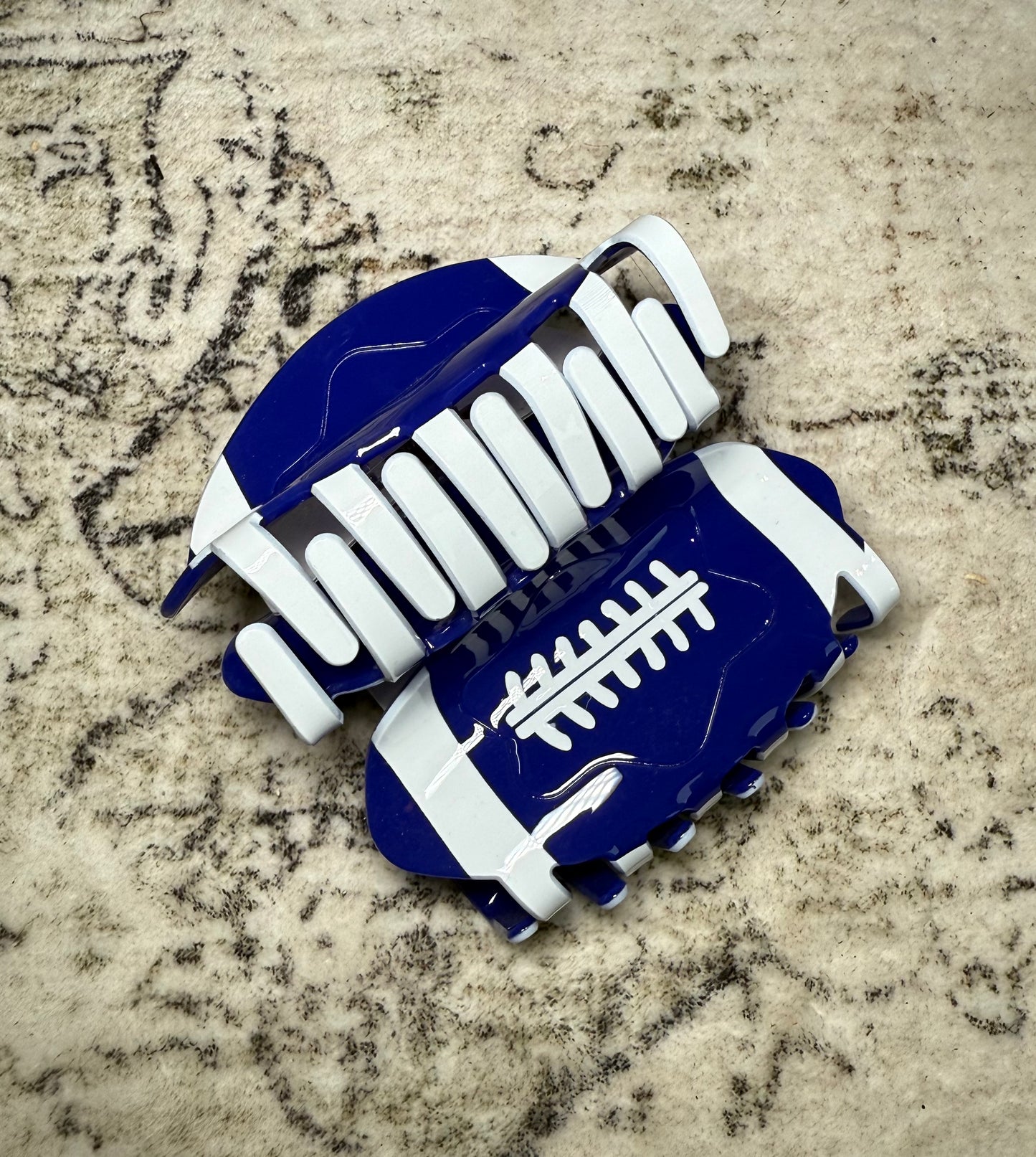 Blue/White Football Hair Clip