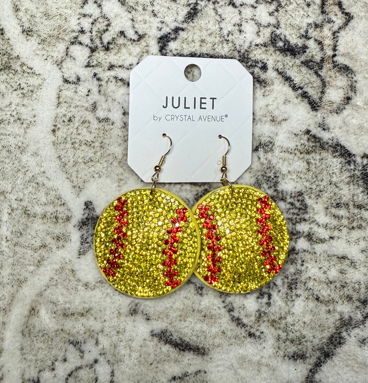 Gameday Rhinestone Pave Softball Earrings: Yellow