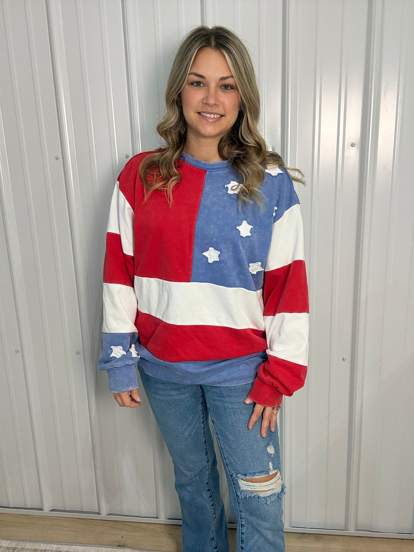 Americana Mineral Washed Flag Sweatshirt - Oversized