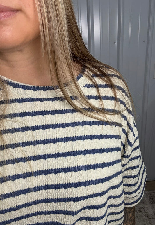 Denim Stripe Short Sleeve Set