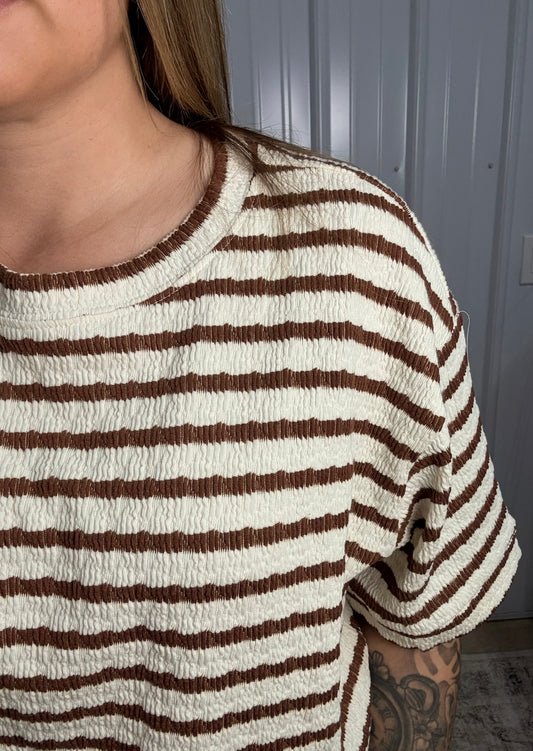 Brown Stripe Short Sleeve Set