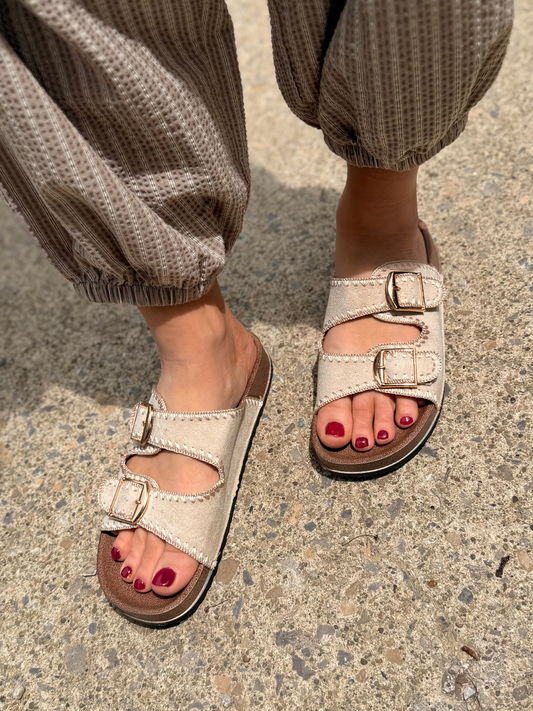 Retro Buckle Faux Suede Sandals