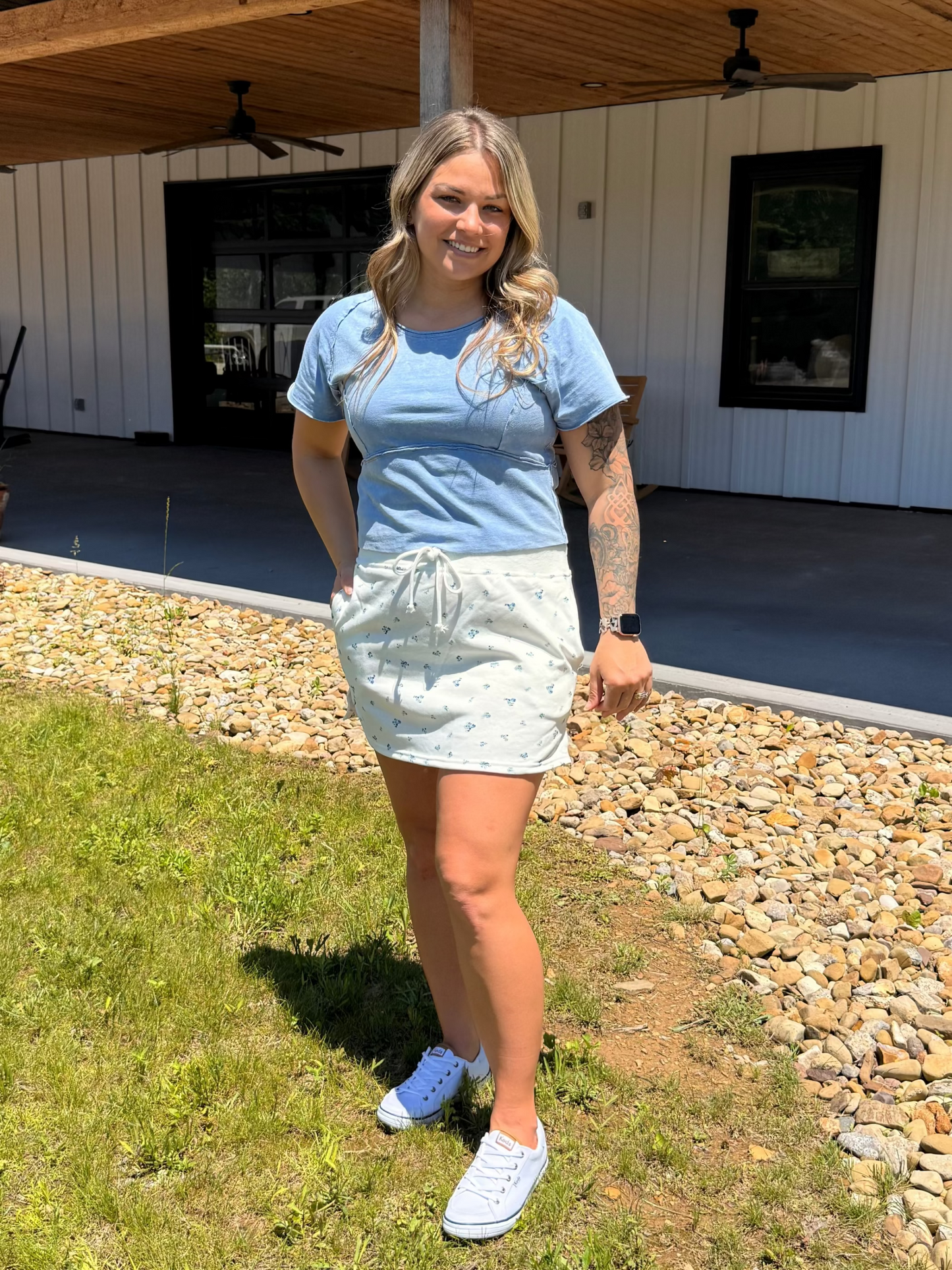 Mineral Washed Casual Crop Top: DENIM