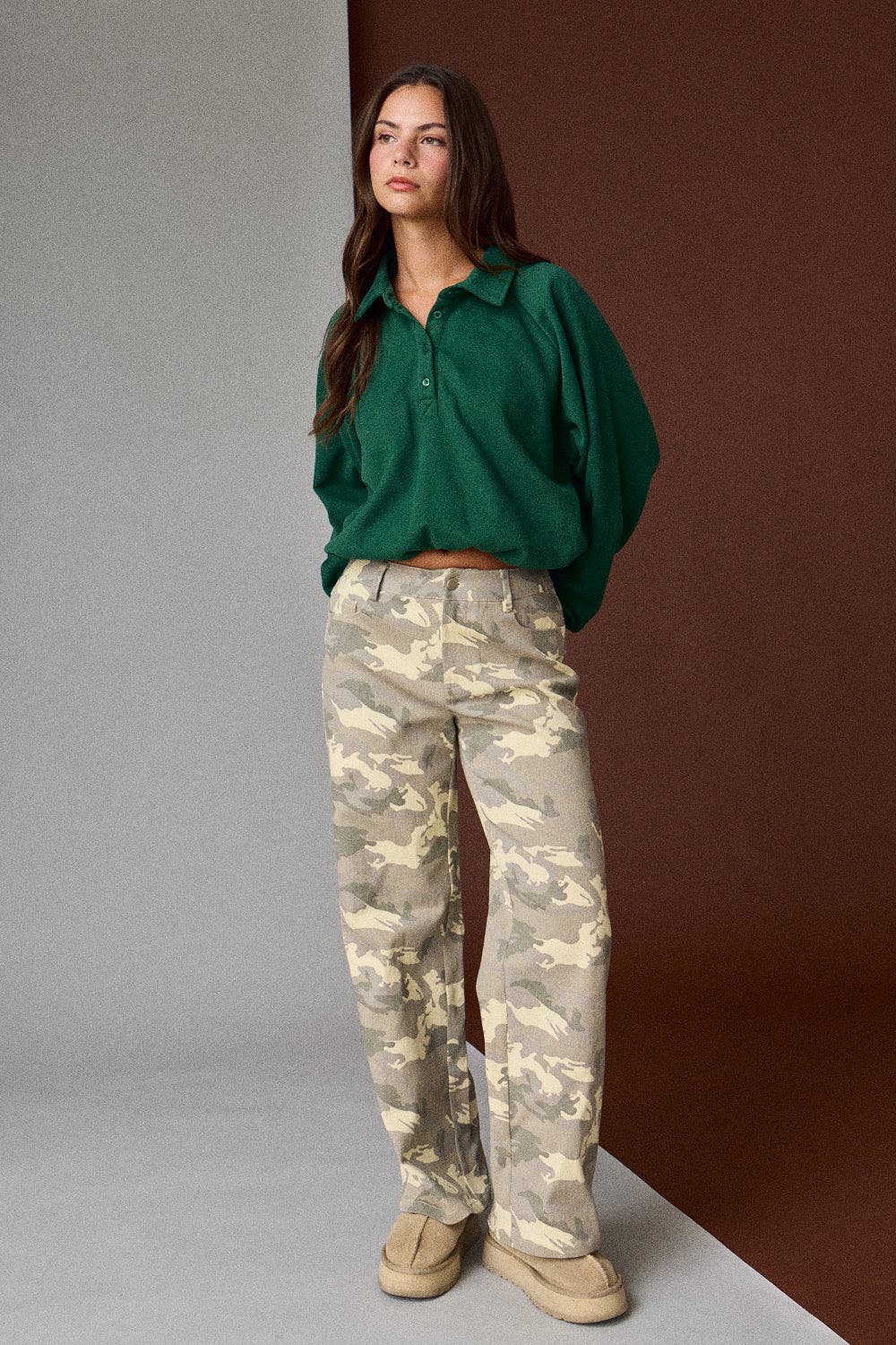 Cinched bottom Long-Sleeve Polo - HUNTER GREEN