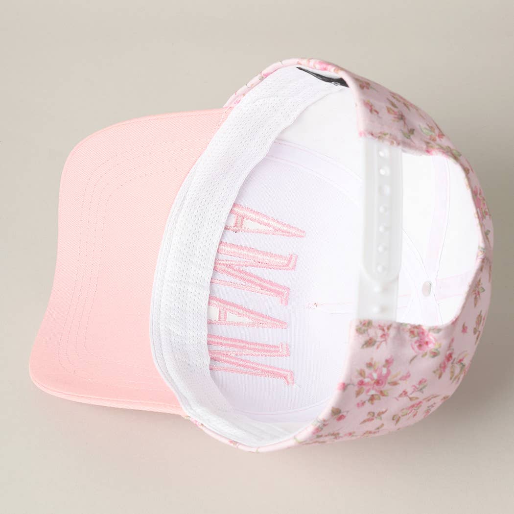 MAMA Embroidered Flower Pattern Trucker Hat: PINK/PINK