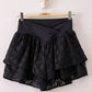 Double Layered Hem Lace Shorts: BLACK
