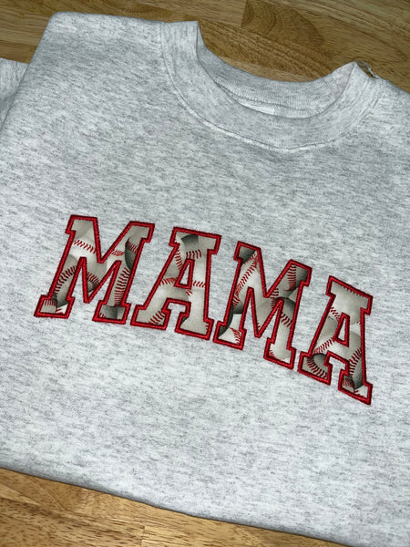 Embroidered Baseball MAMA - Sweatshirt or Tshirt