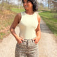 SLEEVELESS RIB TOP: CREAM