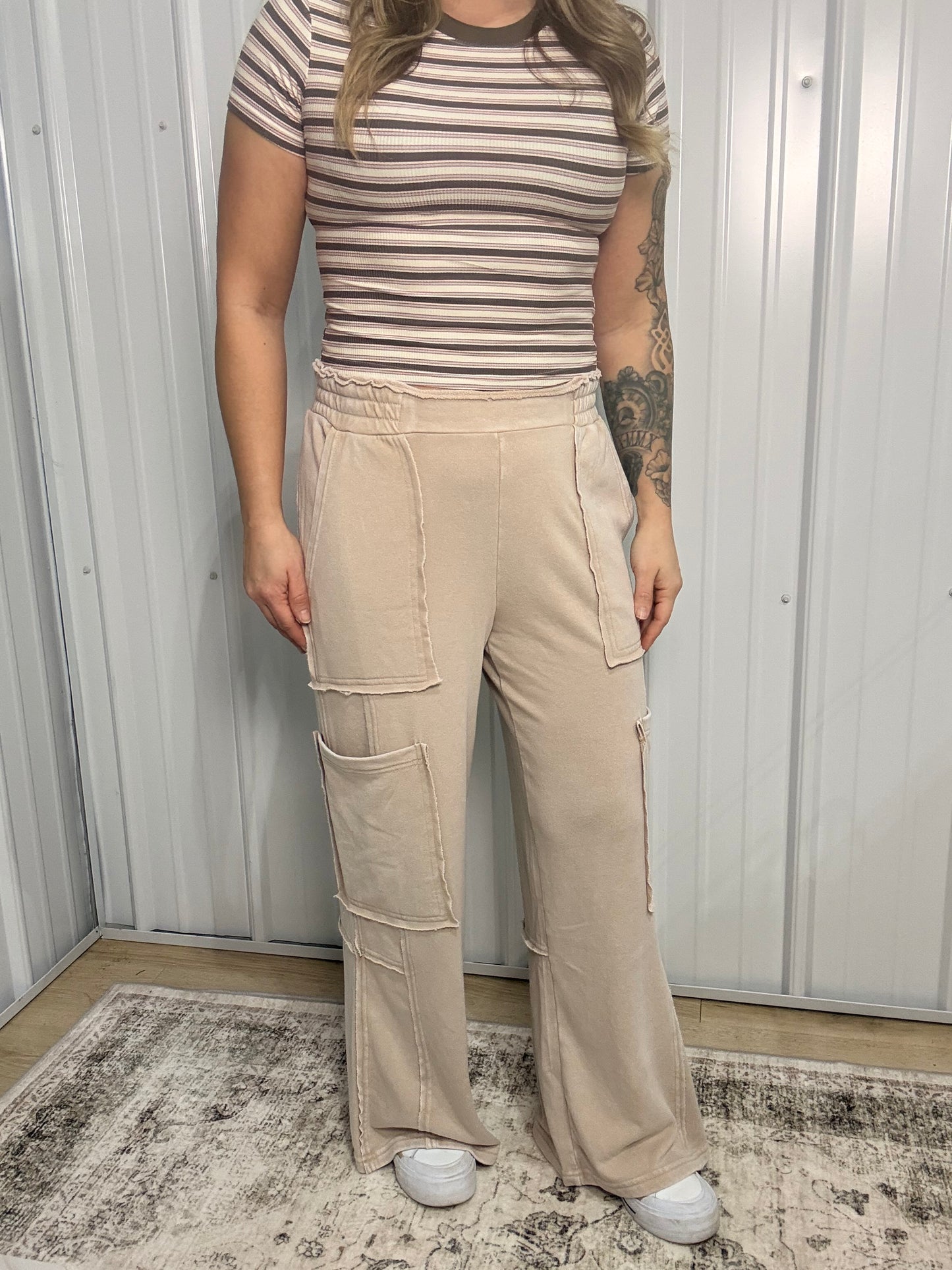 Mineral Wash Wide Leg Cargo Pant - Dark Taupe