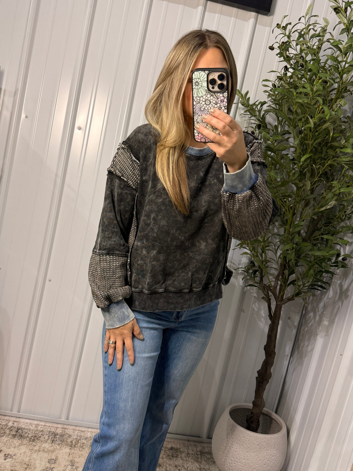 Mixed Media Washed Sweatshirt