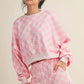 PINK Checkered Print Crop Crewneck Set