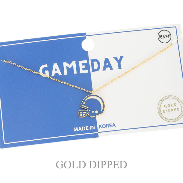Game Day Football Helmet Gold Plated Necklace : Blue & White
