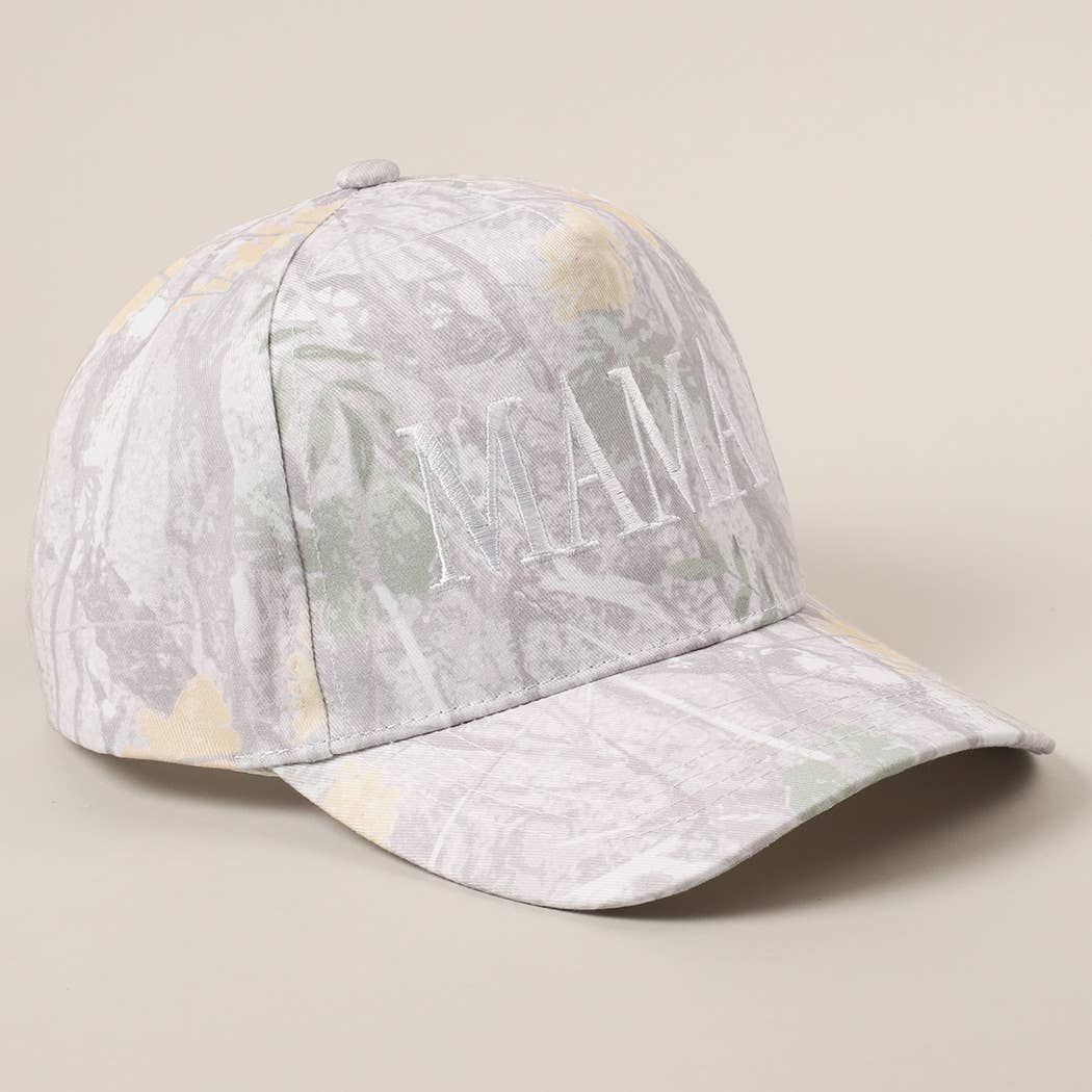 MAMA Letter Embroidery Nature Camo Trucker Hat: BEIGE CAMO