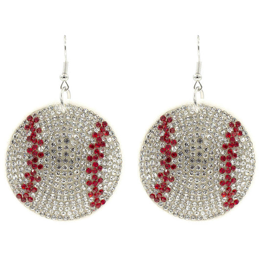 Gameday Rhinestone Baseball Earrings: White