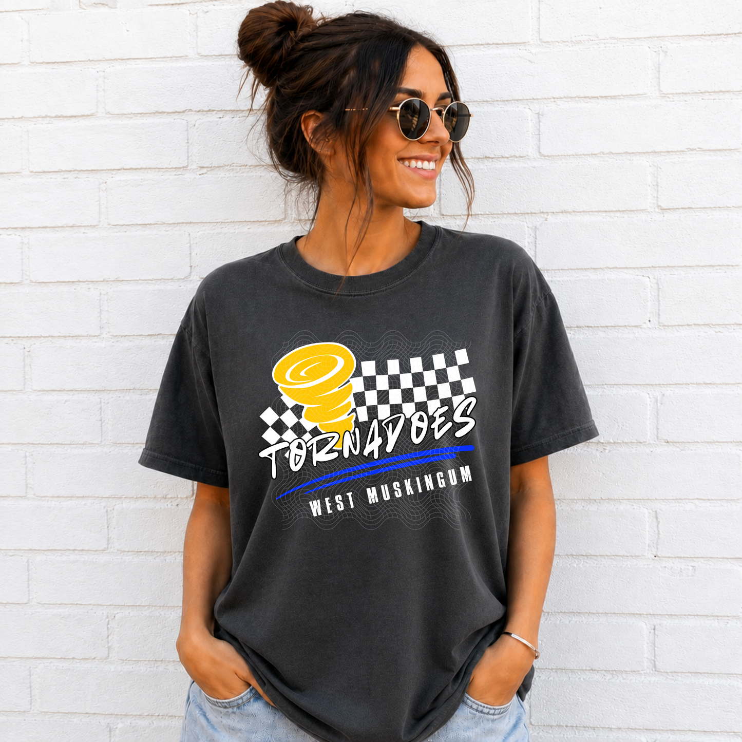Tornadoes Checkered Mascot ADULT - Tshirt or Sweatshirt