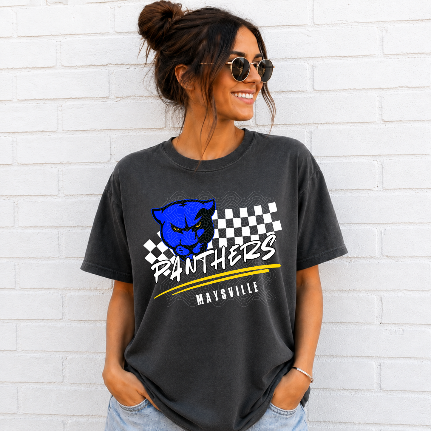 Panthers Checkered Mascot ADULT - Tshirt or Sweatshirt
