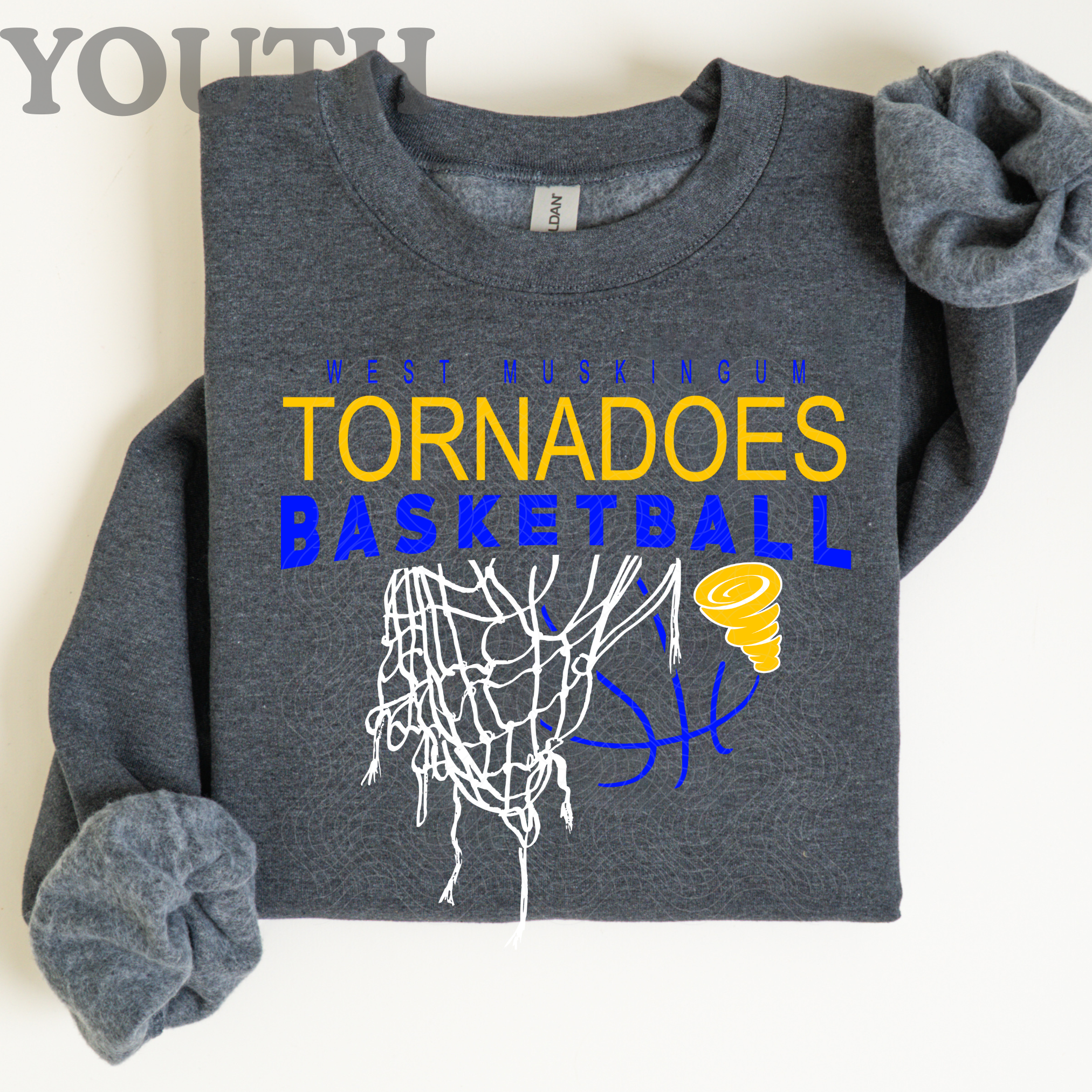 Tornadoes Mascot Basketball on Charcoal YOUTH