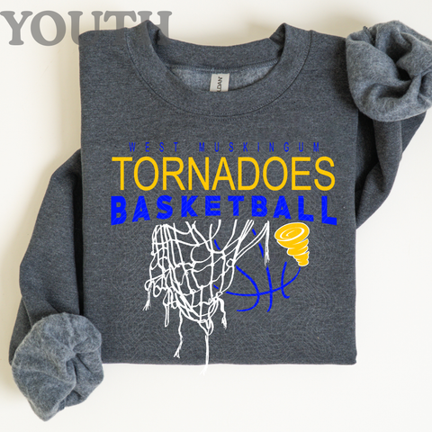 Tornadoes Mascot Basketball on Charcoal YOUTH