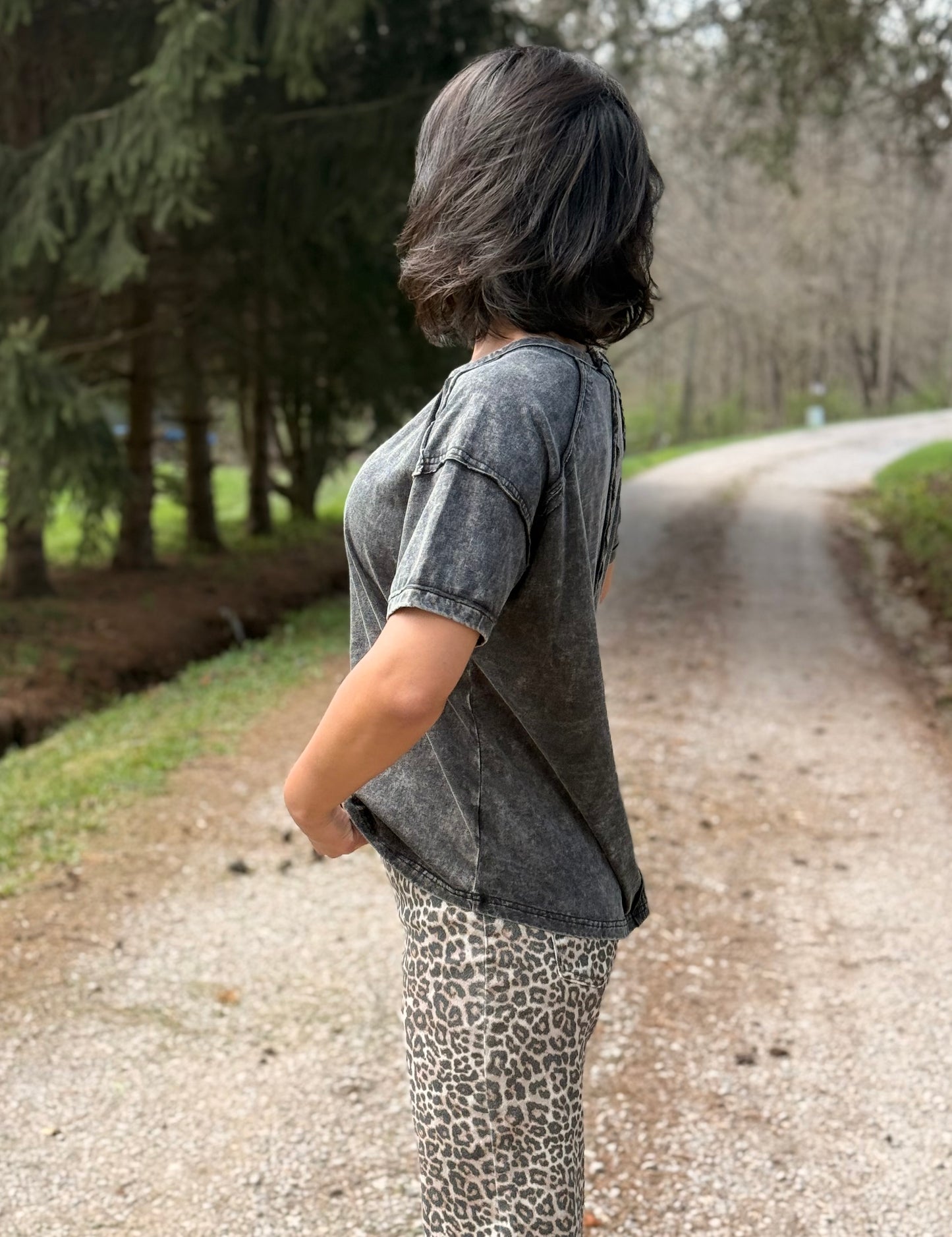 Ash Black Acid Wash Round Neck Tee