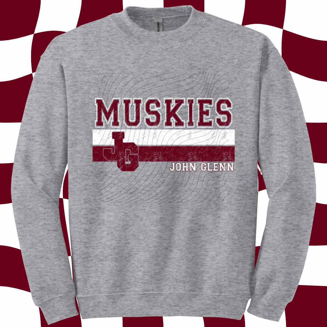 Pre Order - MUSKIES GREY. Adult & Youth. 3 shirt options. (white/maroon design)