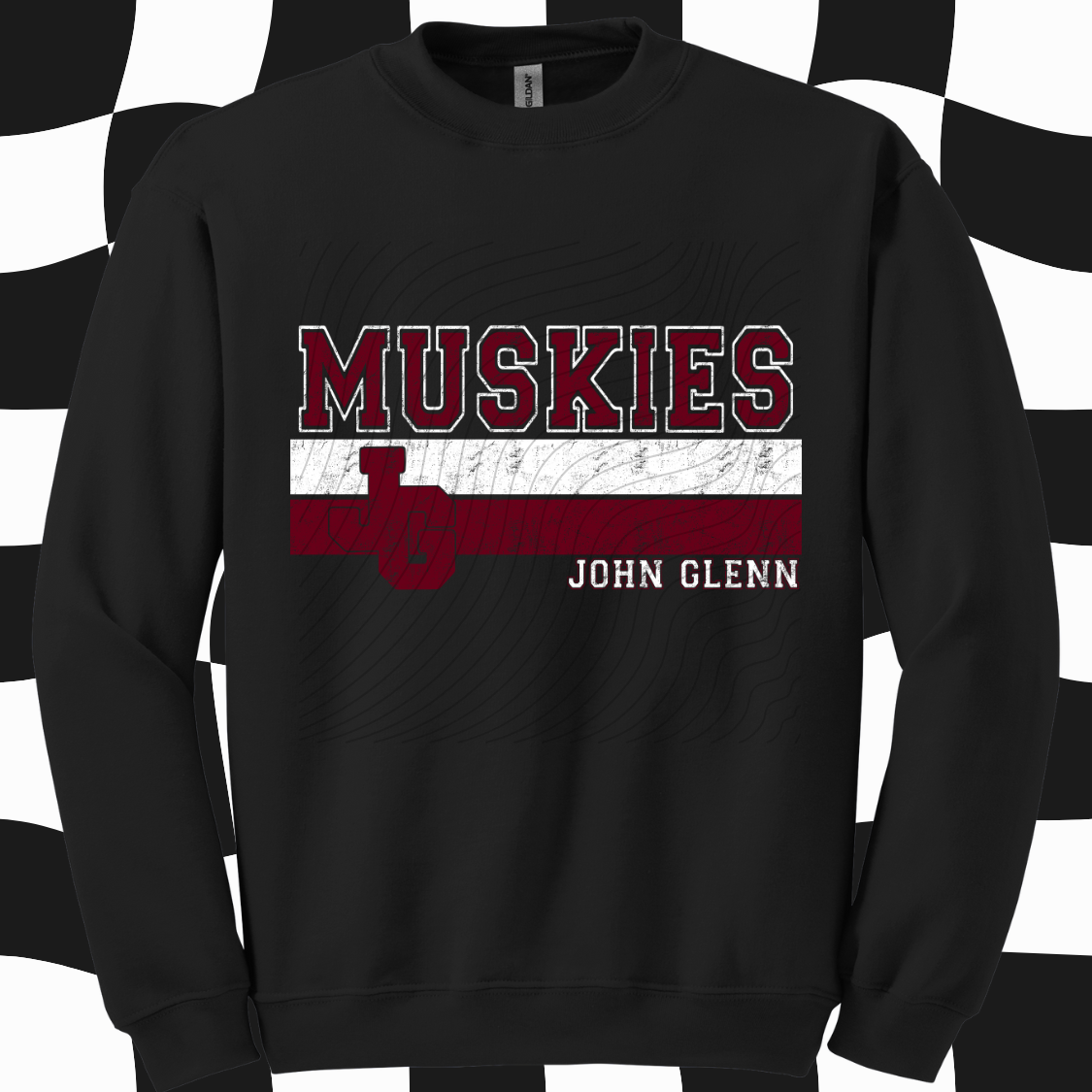 Pre Order - MUSKIES BLACK. Adult & Youth. 3 shirt options. (white/maroon design)