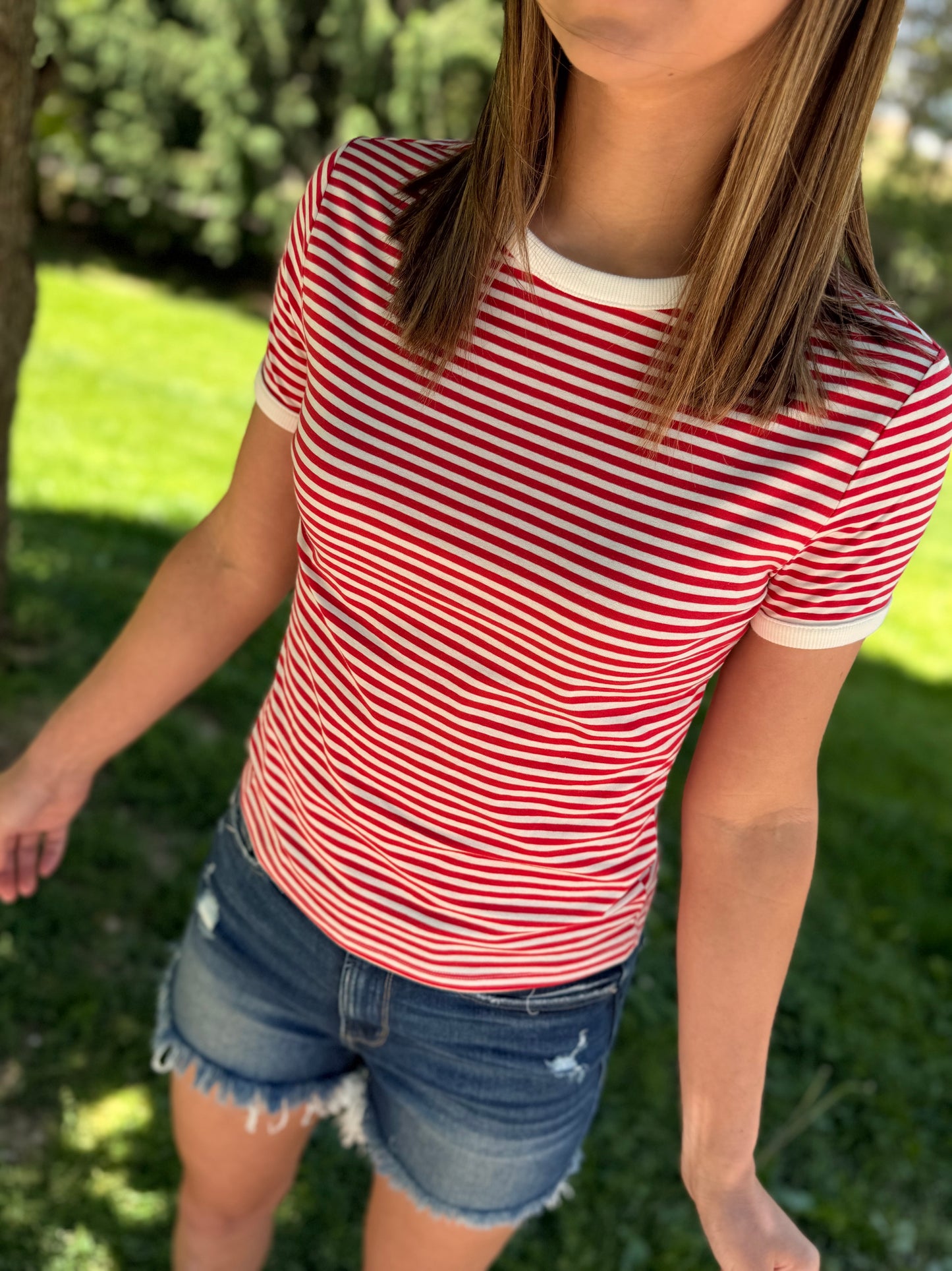 Red Striped Banded Tee