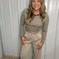 Striped Ribbed Long Sleeve - Taupe