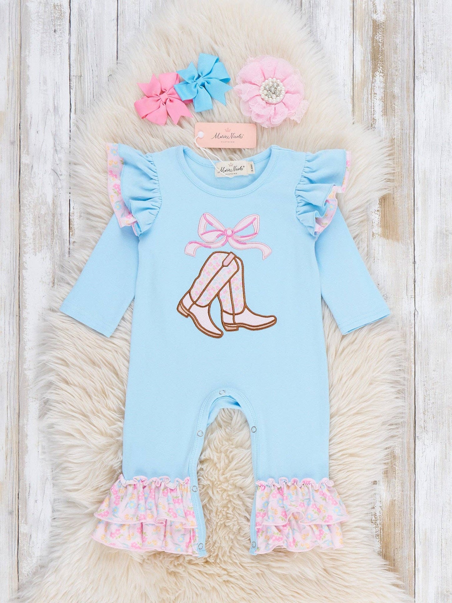 Boots & Bows Floral Ruffle Romper