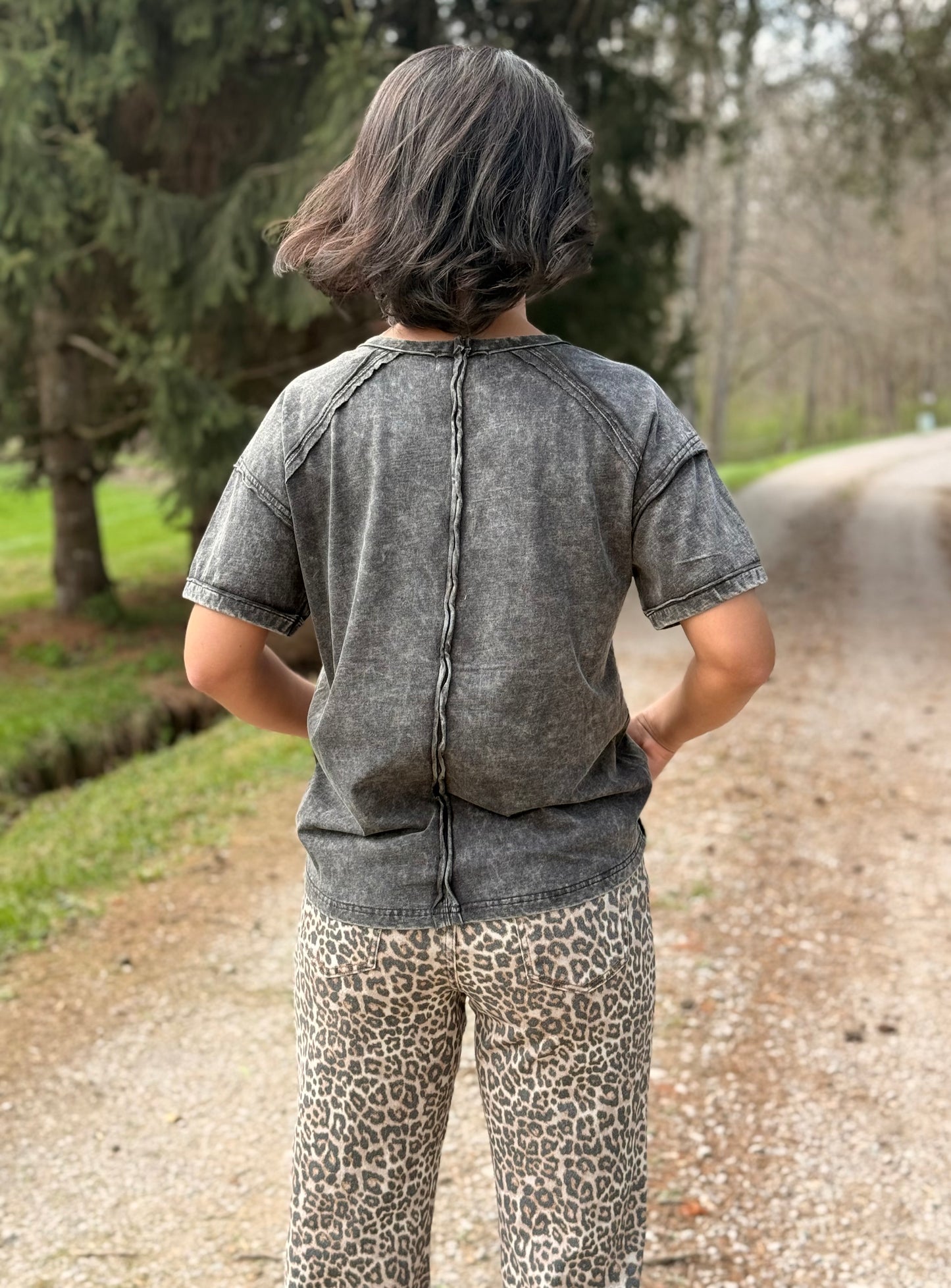 Ash Black Acid Wash Round Neck Tee