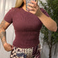 WASHED RIBBED TEE: Maroon