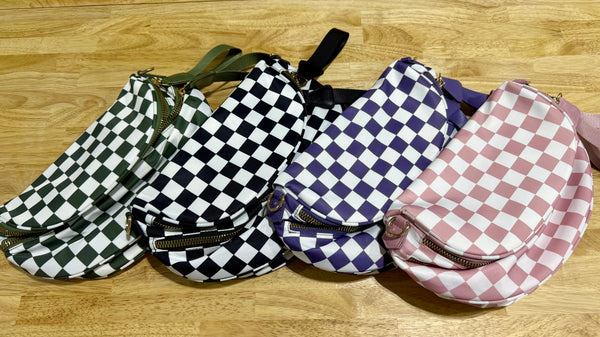 Checkered Crossbody Messenger Bag