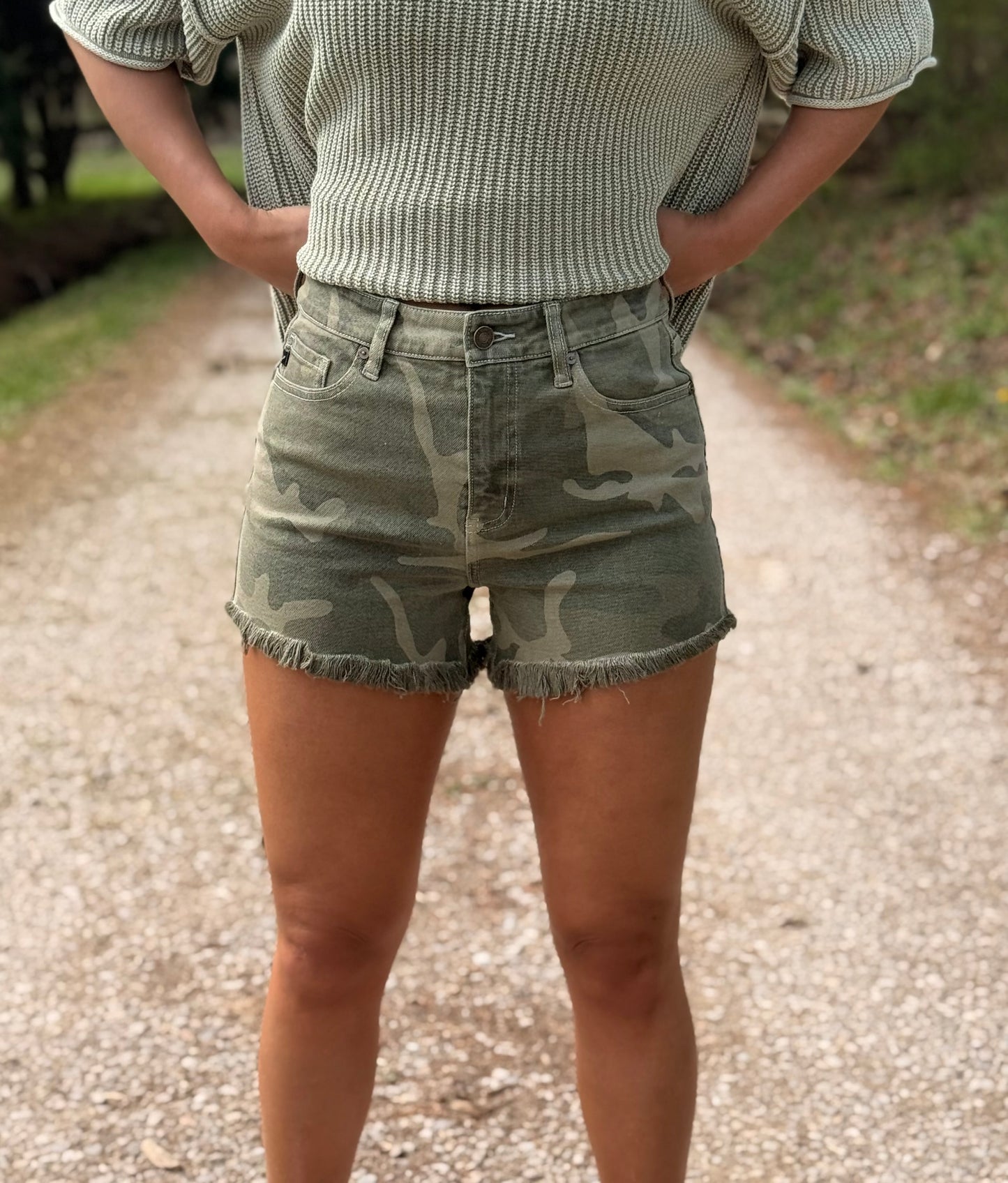 High Rise Camo Print Shorts