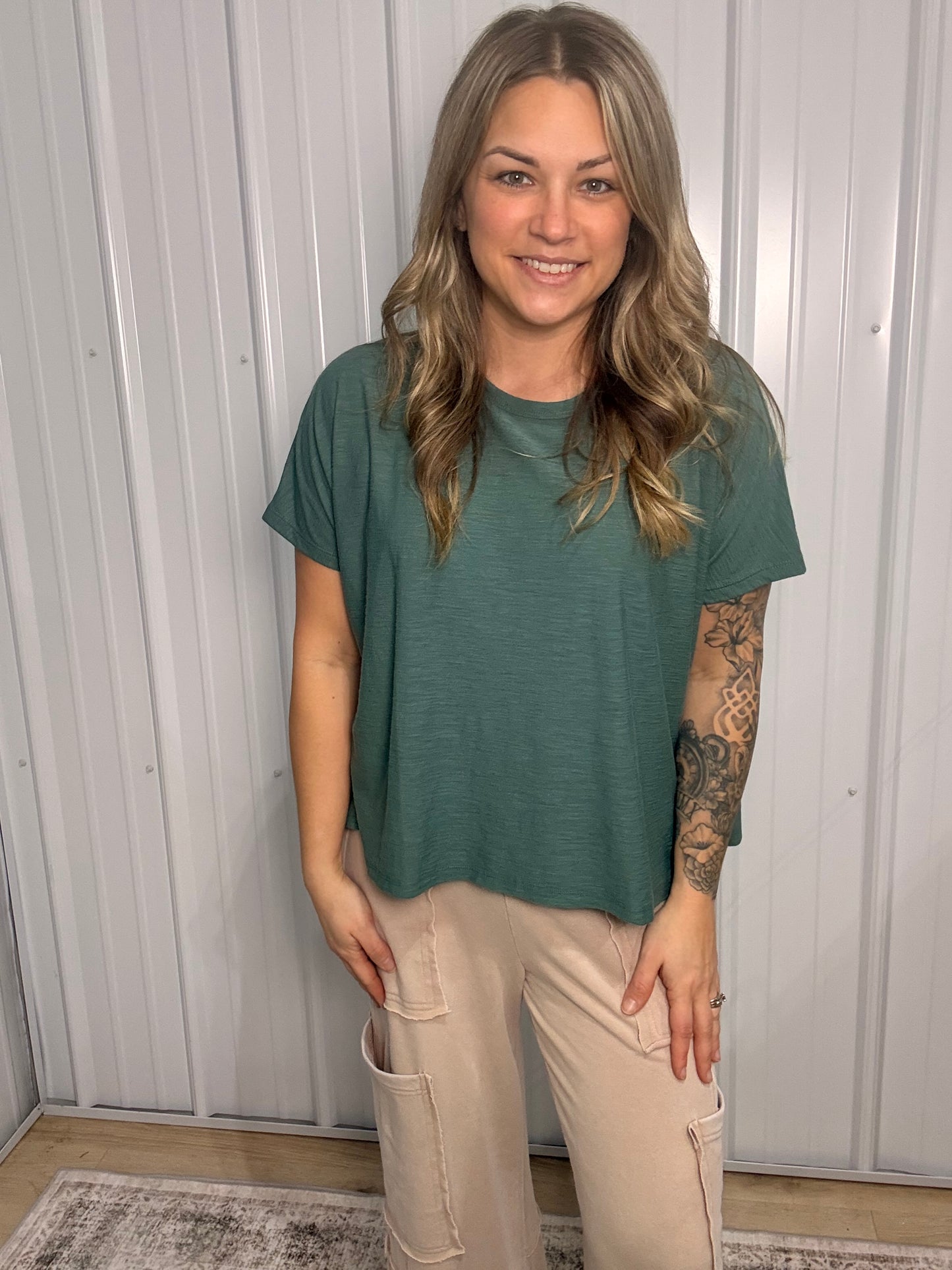 Slub box tee - Ash Jade