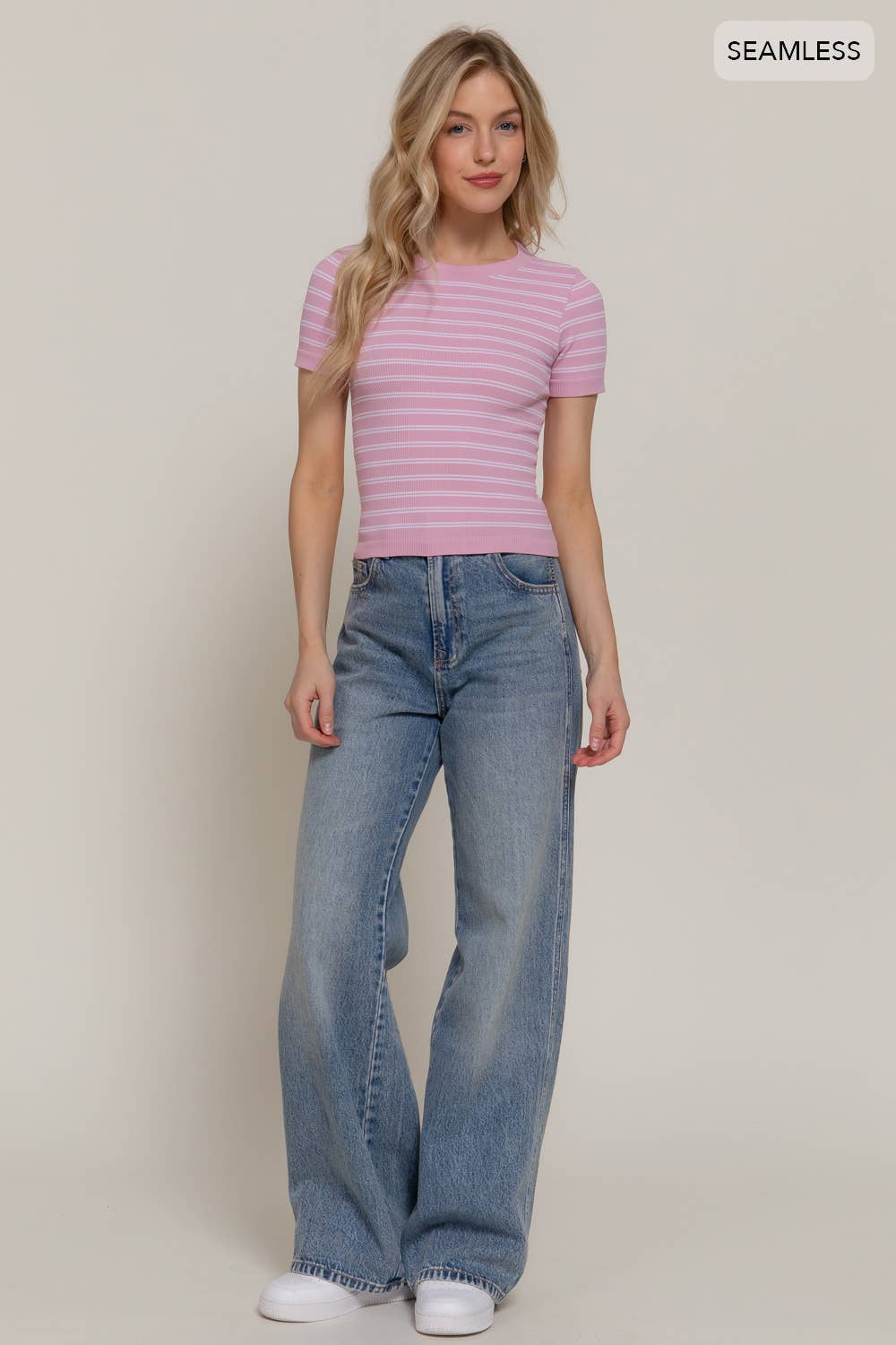 Baby Pink Striped Seamless Top