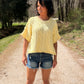 ROUND NECK SHORT SLEEVE KNIT SWEATER TOP: BUTTER YELLOW
