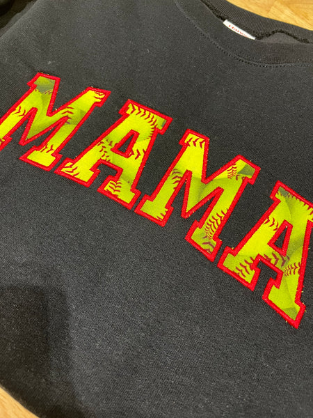 Embroidered Softball MAMA - Sweatshirt or Tshirt