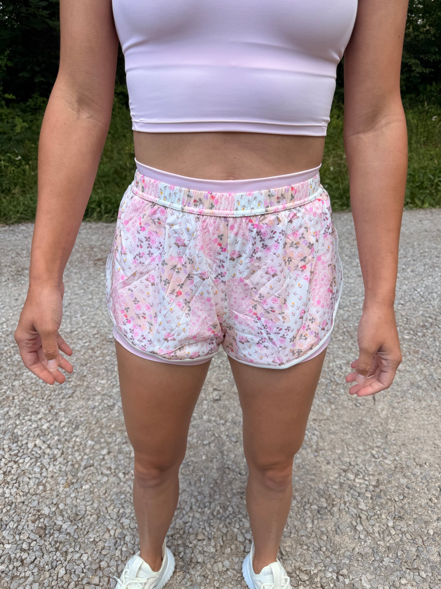 Patchwork Print Double Layer Nylon Shorts
