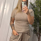 WASHED RIBBED TEE: Mocha