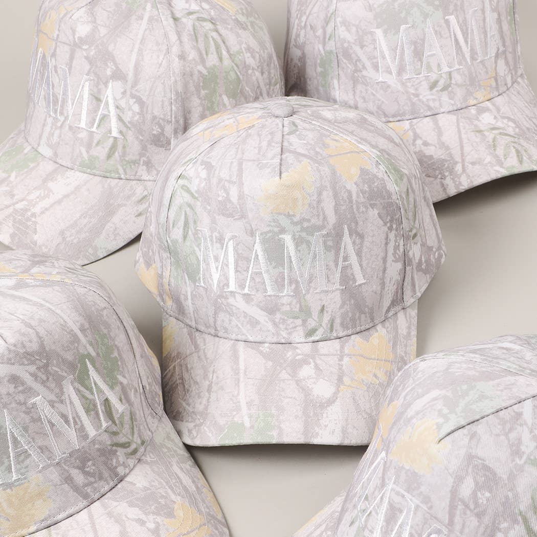 MAMA Letter Embroidery Nature Camo Trucker Hat: BEIGE CAMO