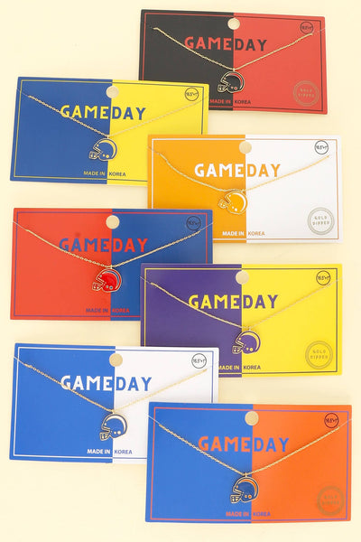 Game Day Football Helmet Gold Plated Necklace : Blue & Yellow
