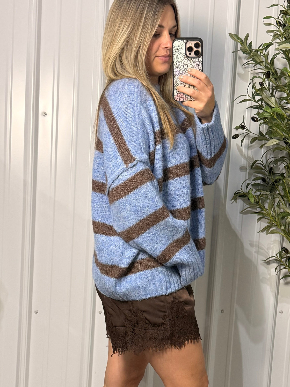 Fuzzy Boyfriend Fit Stripe Sweater